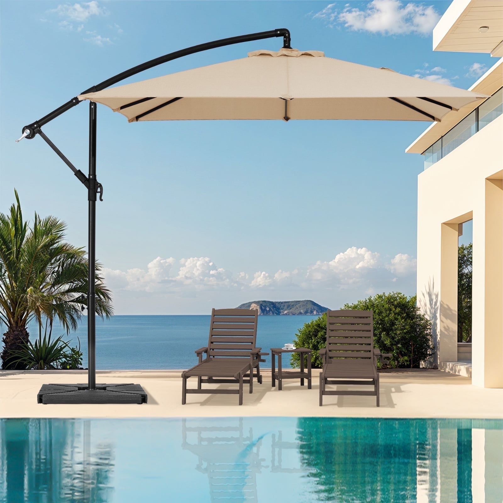coral coast 8 ft square offset patio umbrella JUSTLET 8 x 8 ft Outdoor Square Hanging Offset Cantilever Umbrella for  Garden, Base Included, Beige