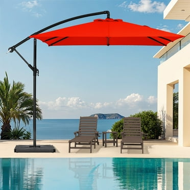 JUSTLET 8 x 8 ft Outdoor Square Hanging Offset Cantilever Umbrella for Garden,Base Included, Orange
