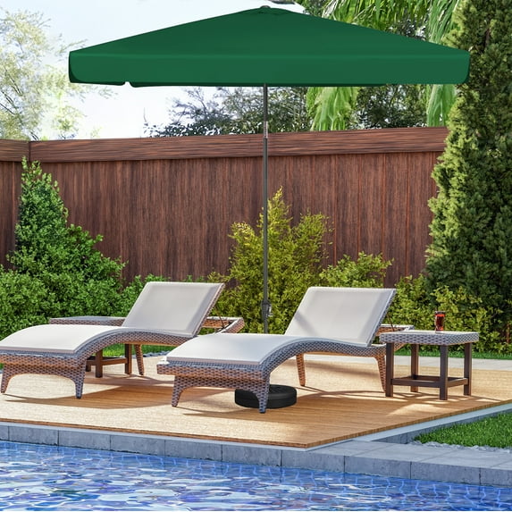 JUSTLET 9 FT Outdoor Patio Umbrella with Crank Sysytem and 8 Sturdy Ribs, Round Umbrella for Garden, Poolside, Deck and Backyard, Beige-Waterproof, UV-Resistant, and Adjustable,Green