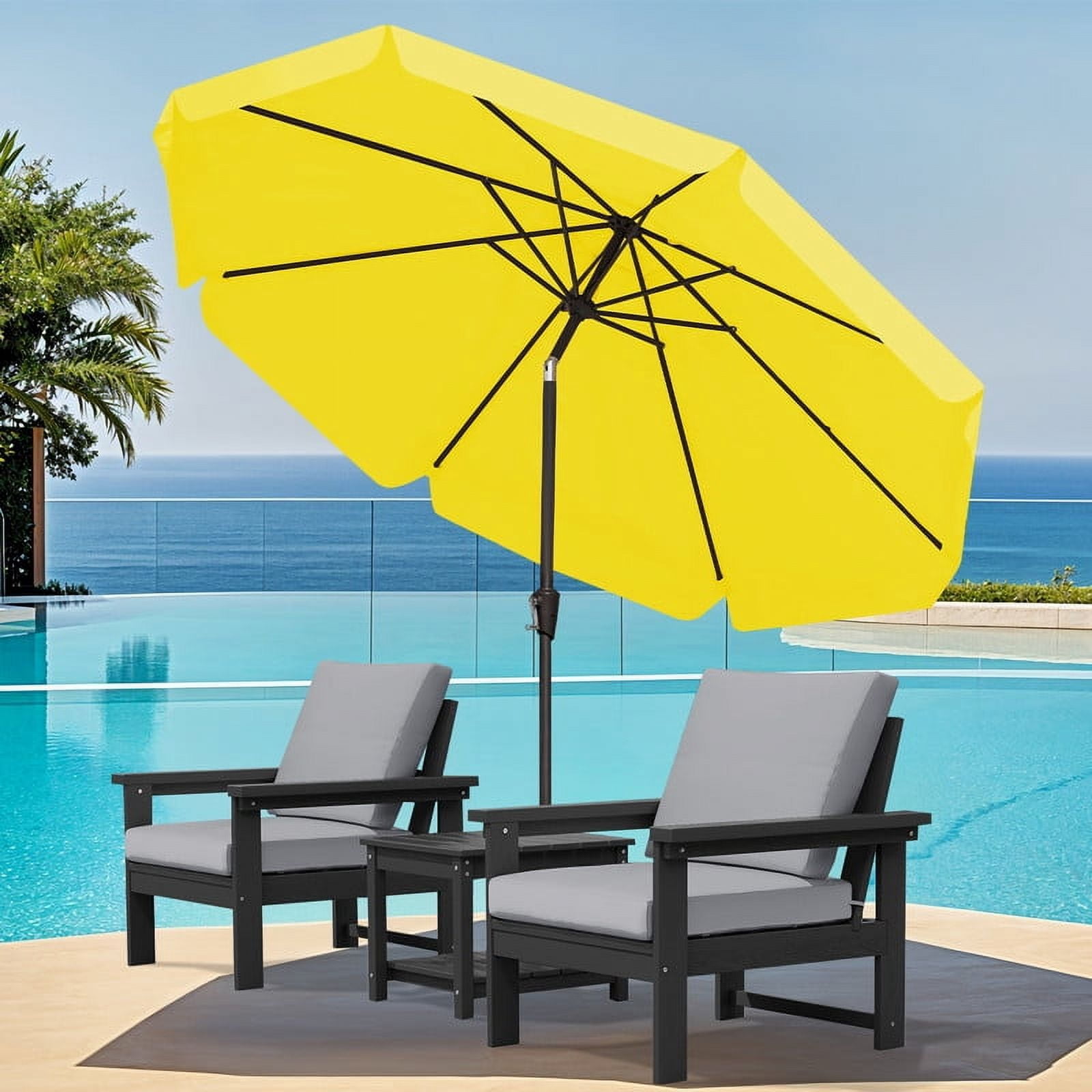 JUSTLET 9 FT Patio Umbrella, Yellow Outdoor Umbrella, Crank System ...