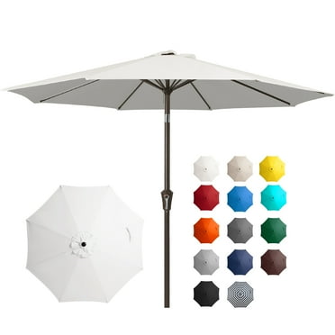 JUSTLET 9' Outdoor Market Patio Umbrella W/ Push Button Tilt And Crank, Off-White