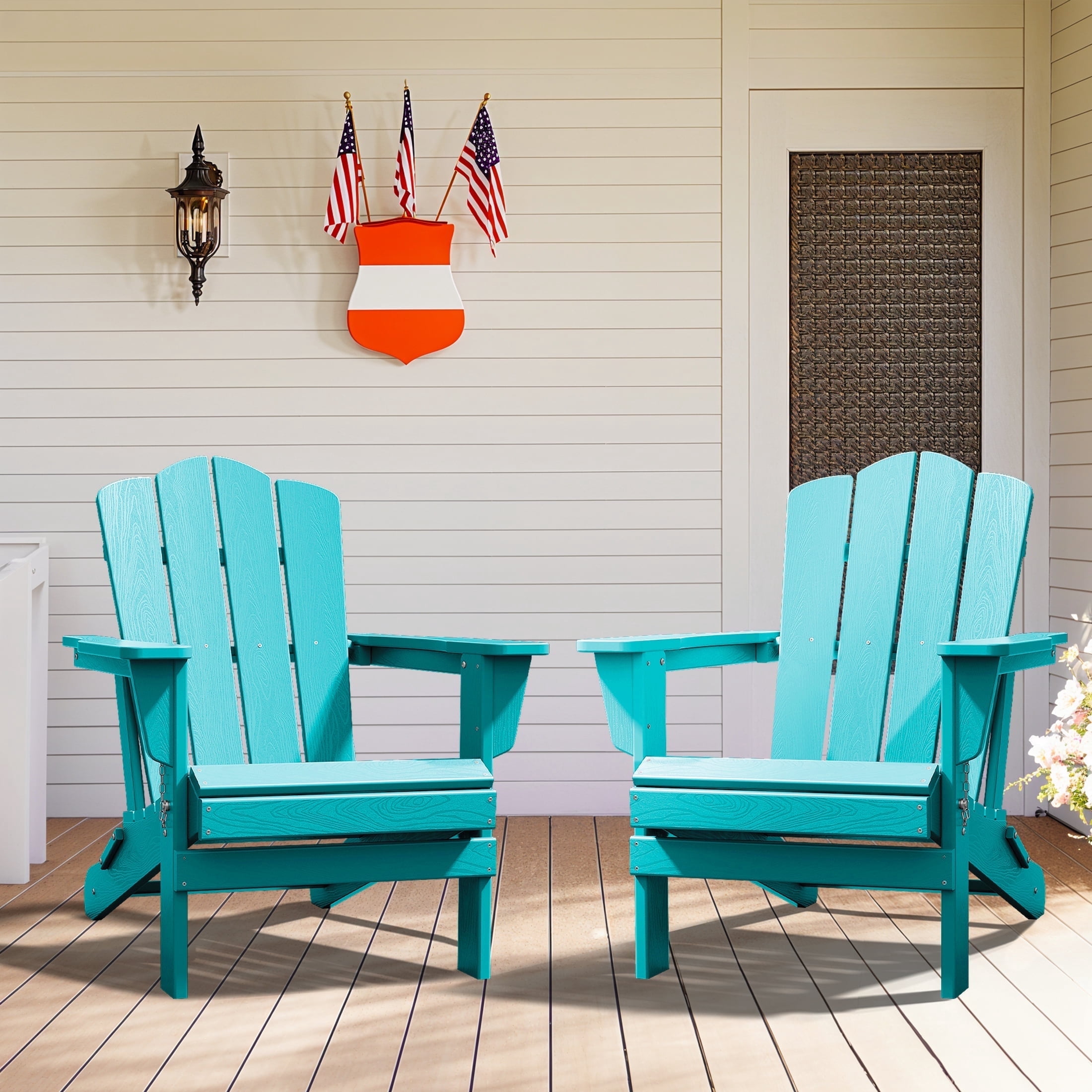 JUSTLET Adirondack Chair, 2PC Plastic Folding Outdoor Patio Chairs, Outside HDPE Chairs for Lawn, Yard, Aruba Blue