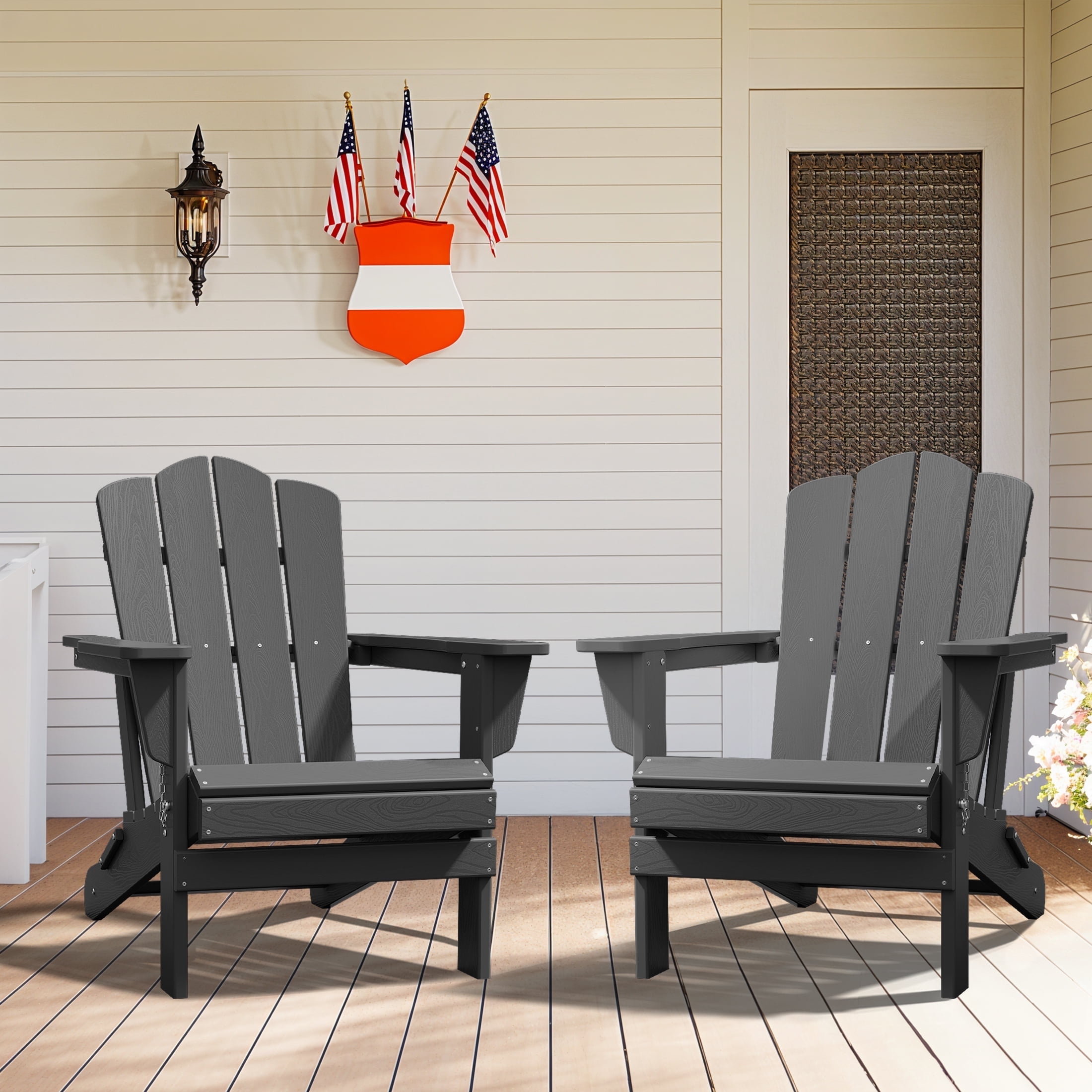 JUSTLET Adirondack Chair, 2PC Plastic Folding Outdoor Patio Chairs, Outside HDPE Chairs for Lawn, Yard, Gray