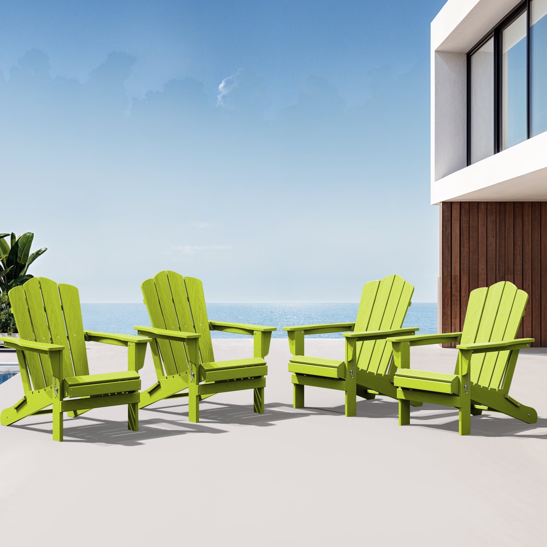 JUSTLET Adirondack Chair, 4PC Plastic Folding Outdoor Patio Chairs, Outside HDPE Chairs for Lawn, Yard, Apple Green