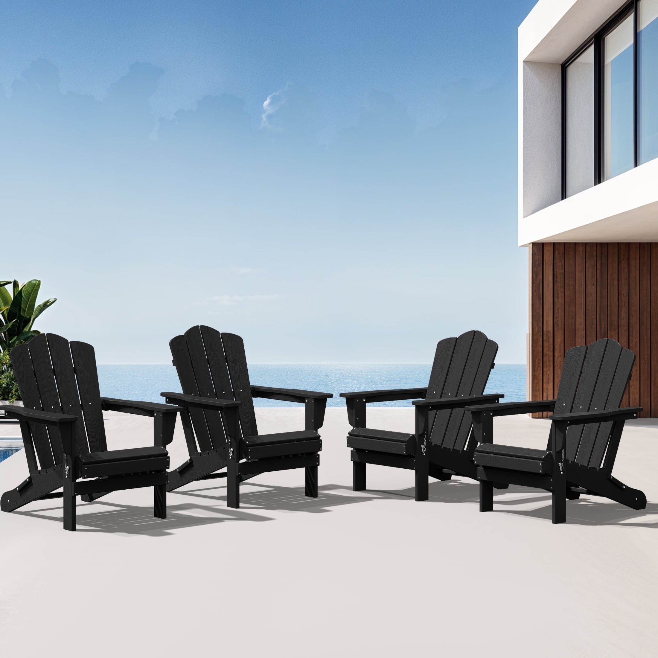 JUSTLET Adirondack Chair, 4PC Plastic Folding Outdoor Patio Chairs, Outside HDPE Chairs for Lawn, Yard, Black