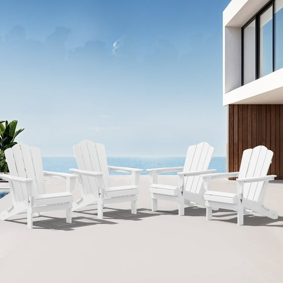 JUSTLET Adirondack Chair, 4PC Plastic Folding Outdoor Patio Chairs, Outside HDPE Chairs for Lawn, Yard, White