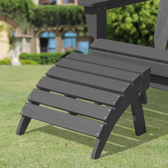 JUSTLET Foldable Footstool/ Ottoman for Adirondack Chairs - HDPE Material, All - Weather & Waterproof, Gray