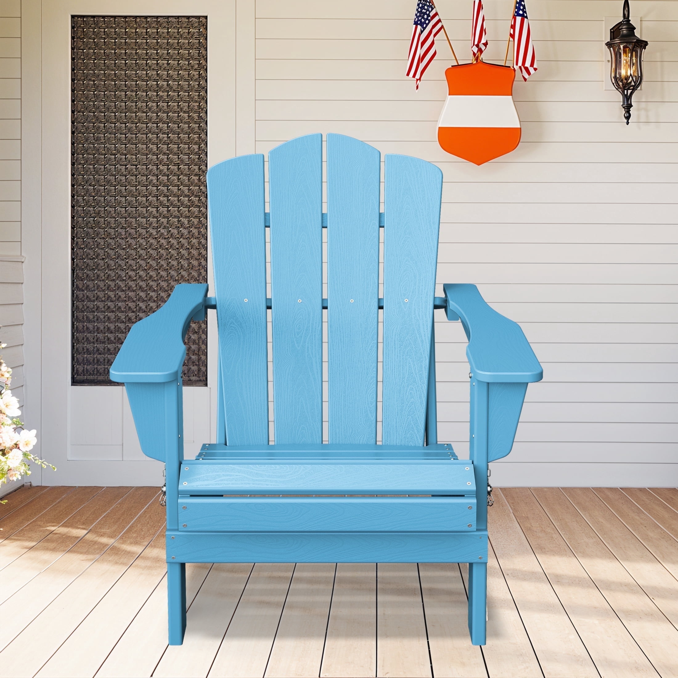 JUSTLET Adirondack Chair, Plastic Folding Outdoor Patio Chairs, Outside HDPE Chairs for Lawn, Yard, Light Blue
