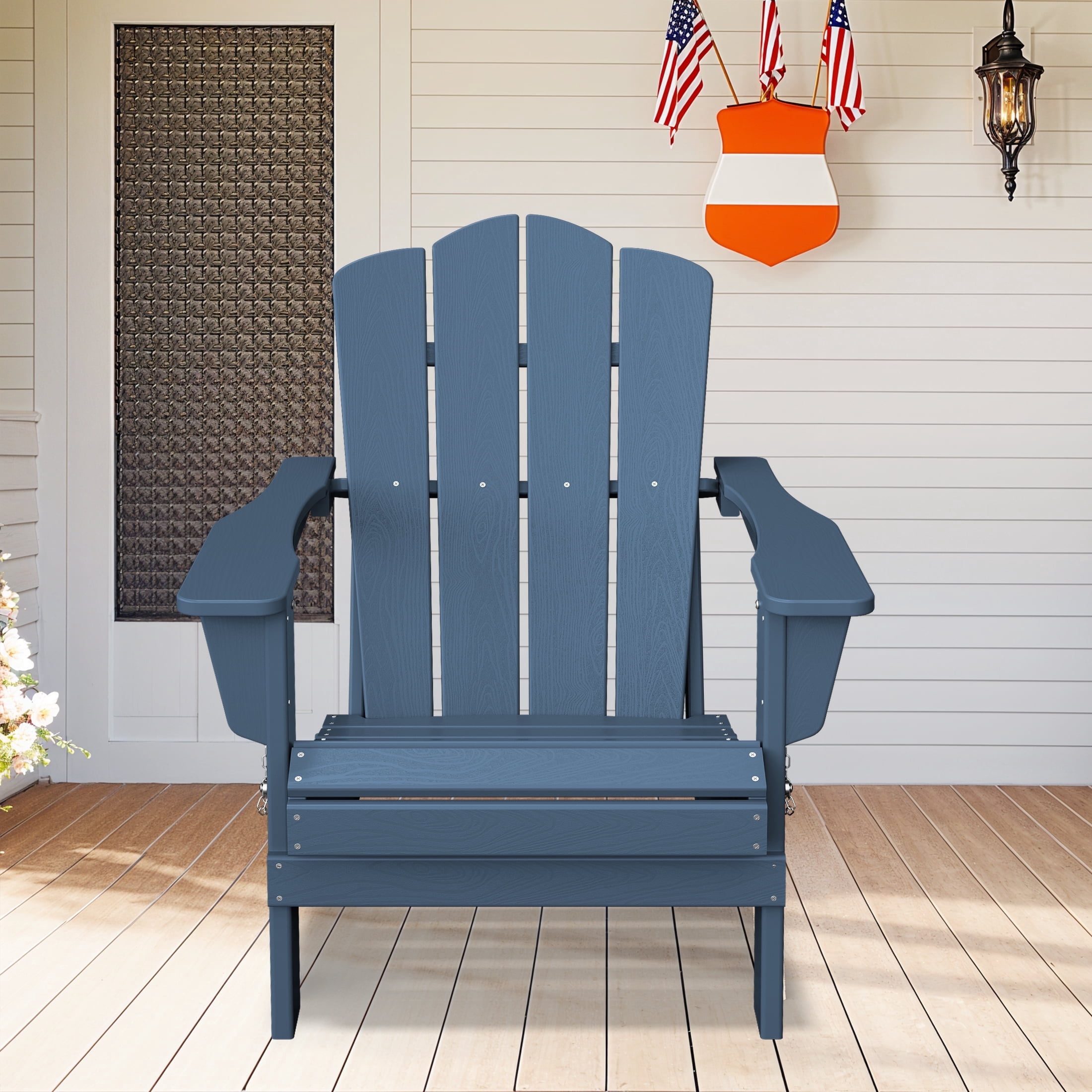 Adirondack Chair, Plastic Folding Outdoor Patio Chairs, Outside HDPE Chairs for Lawn, Yard, Navy Blue