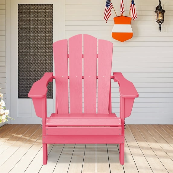 JUSTLET Adirondack Chair, Plastic Folding Outdoor Patio Chairs, Outside HDPE Chairs for Lawn, Yard, Pink