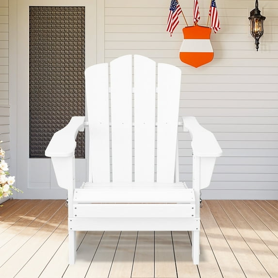 JUSTLET Adirondack Chair, Plastic Folding Outdoor Patio Chairs, Outside HDPE Chairs for Lawn, Yard, White