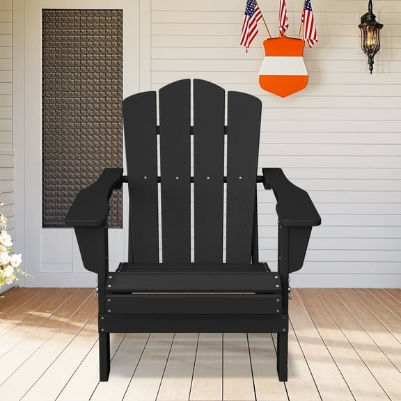 JUSTLET Adirondack Chair, Plastic Folding Outdoor Patio Lawn Chairs, Outside HDPE Chairs for Lawn, Yard, Black