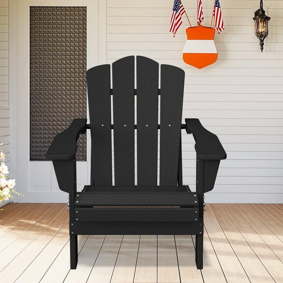 JUSTLET Adirondack Chair, Plastic Folding Outdoor Patio Lawn Chairs, Outside HDPE Chairs for Lawn, Yard, Black