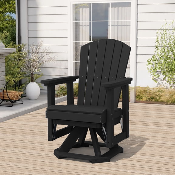 LOYALICE Adirondack Swivel Glider Chair, HDPE Resin Rocking Glider Chair, Black