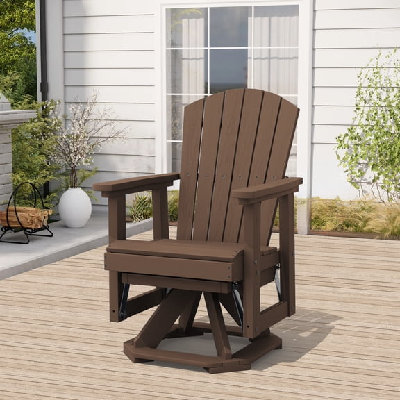 LOYALICE Adirondack Swivel Glider Chair, HDPE Resin Rocking Glider Chair, BrownWood