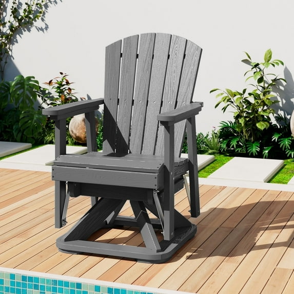 JUSTLET Adirondack Swivel Glider Chair, HDPE Resin Rocking Glider Chair, Gray