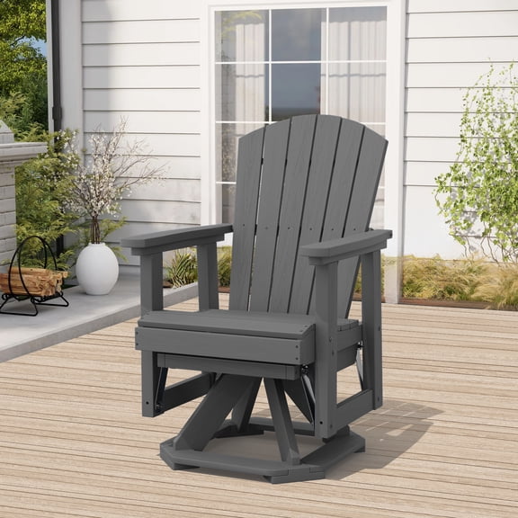 LOYALICE Adirondack Swivel Glider Chair, HDPE Resin Rocking Glider Chair, Gray