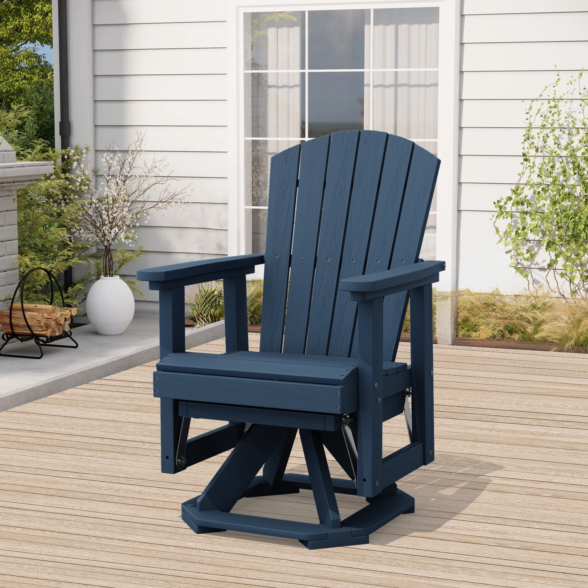 LOYALICE Adirondack Swivel Glider Chair, HDPE Resin Rocking Glider Chair, Navy Blue