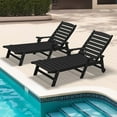 thumbnail image 1 of LOYALICE Adjustable Wheeled HDPE Plastic Outdoor Patio Lounge Chair set of 2, W/ Cup Holder,78.3"x25.1"x16.3", Black, 1 of 8