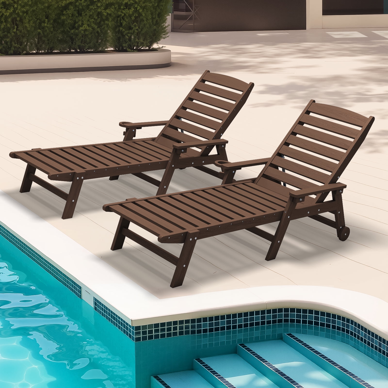 brown plastic pool lounge chairs