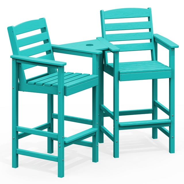 JUSTLET Balcony Chair Set of 2, Outdoor Adirondack Barstools with Connecting Tray, Turquoise