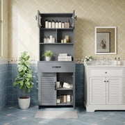 JUSTLET Bathroom Storage Cabinet, Storage Cabinet with Drawer and Adjustable Shelf, Freestanding Cabinet with Shuttered Doors for Bathroom Living Room Kitchen, Light Gray