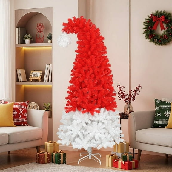 JUSTLET Christmas Tree, 6FT Artificial Christmas Tree W/ 1050 PVC Branch Tips, Unlit, Red