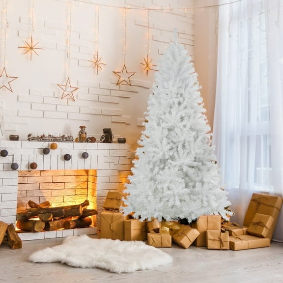 JUSTLET Christmas Tree, 6FT Artificial Christmas Tree W/ 1000 PVC Branch Tips, Unlit, White