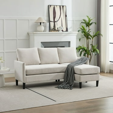 JUSTLET Compact L-Shaped Sectional Sofa, Modern and Comfortable Couch with Chaise Lounge for Living Room, Beige