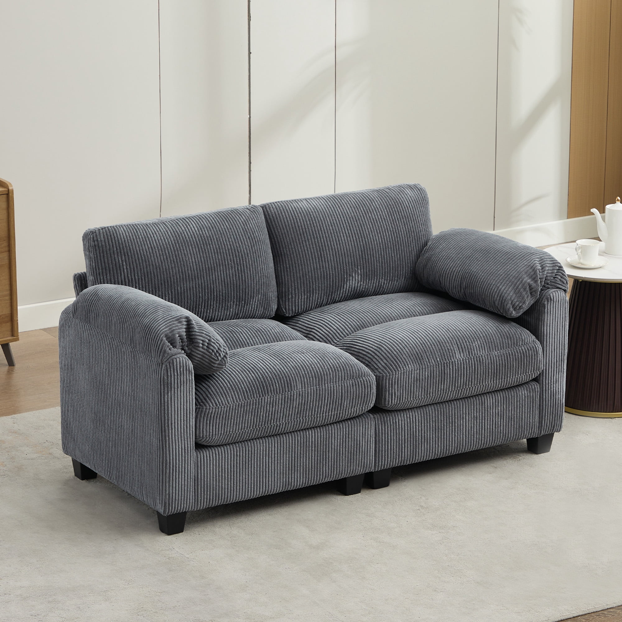 JUSTLET Corduroy Sofa Couch, 60.6" Modern Loveseat Sofa for Living Room ...