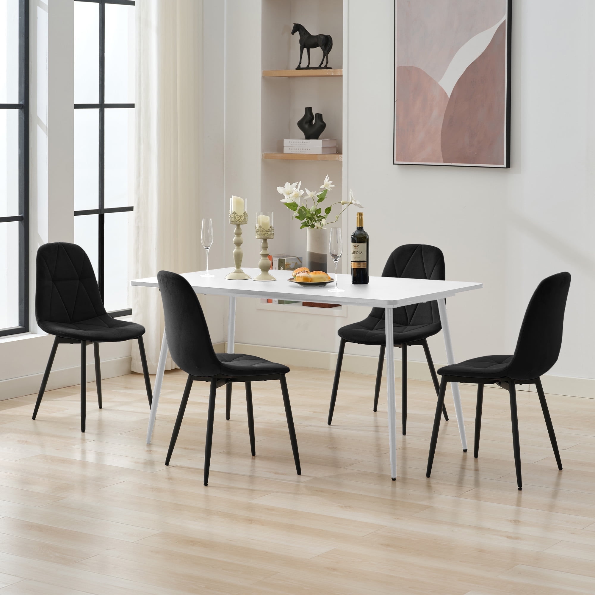 JUSTLET Dining Table Set, Wooden Table with Four Armless Chairs for Dining Room, Living Room ...