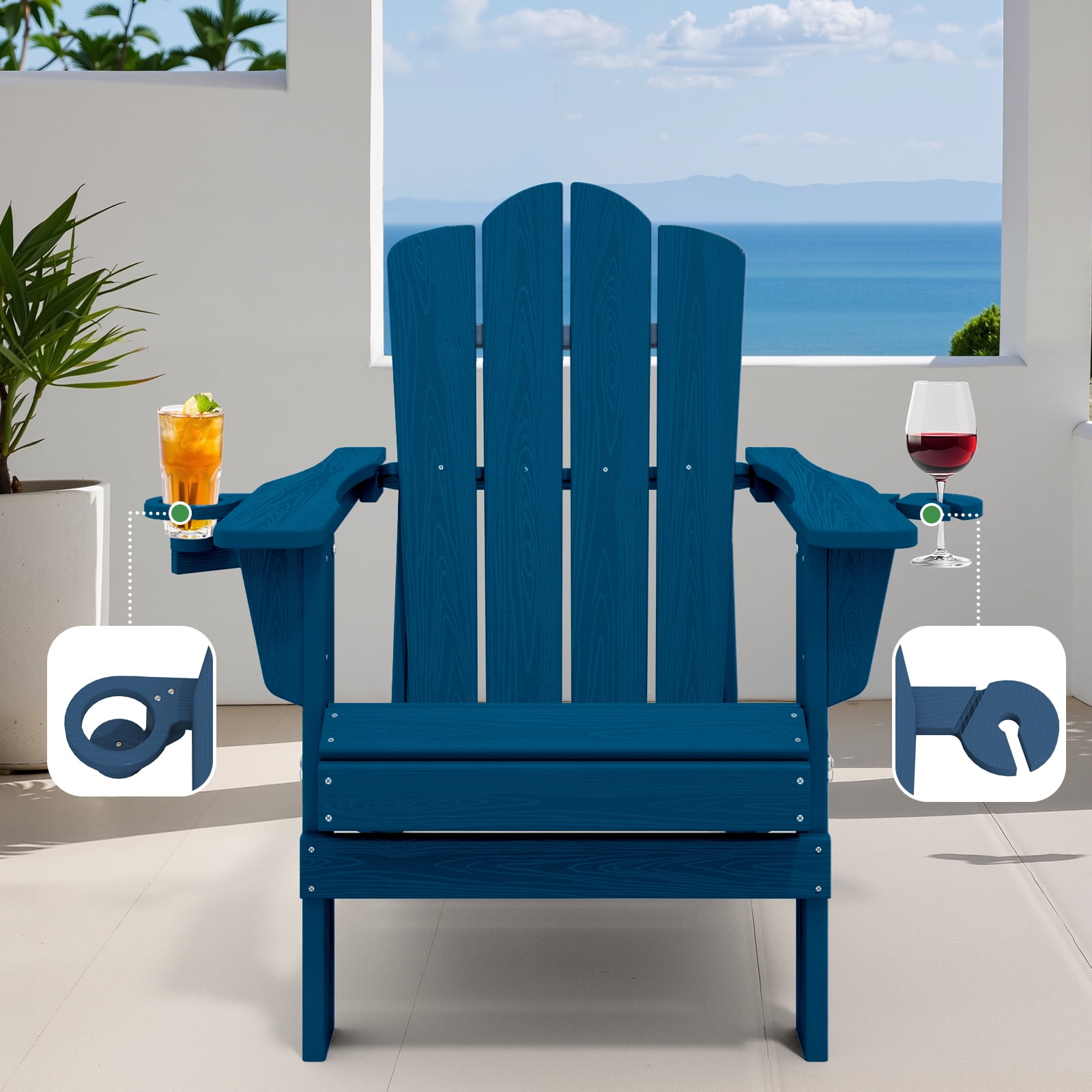 Walmart exclusive discounts  JUSTLET Outdoor Patio Folding HDPE Resin Adirondack Chair with Double Cup Holder, Dark Blue