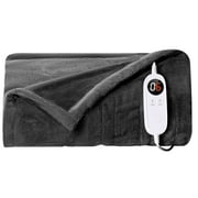 JUSTLET Electric Heated Blanket, Double-sided flannel electric blanket, 50" x 60",Dark Grey