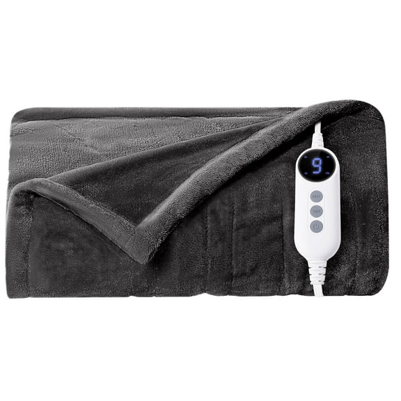 JUSTLET Heated Blanket Throw, 50"x60" Double-sided Flannel Electric Blanket, 9 Heat Levels & 2-10 Hours Auto shut-off, over-heat protection, machine washable,Dark Grey