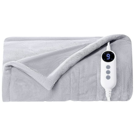 JUSTLET Heated Blanket Throw, 50"x60" Double-sided Flannel Electric Blanket, 9 Heat Levels & 2-10 Hours Auto shut-off, over-heat protection, machine washable, Light Grey