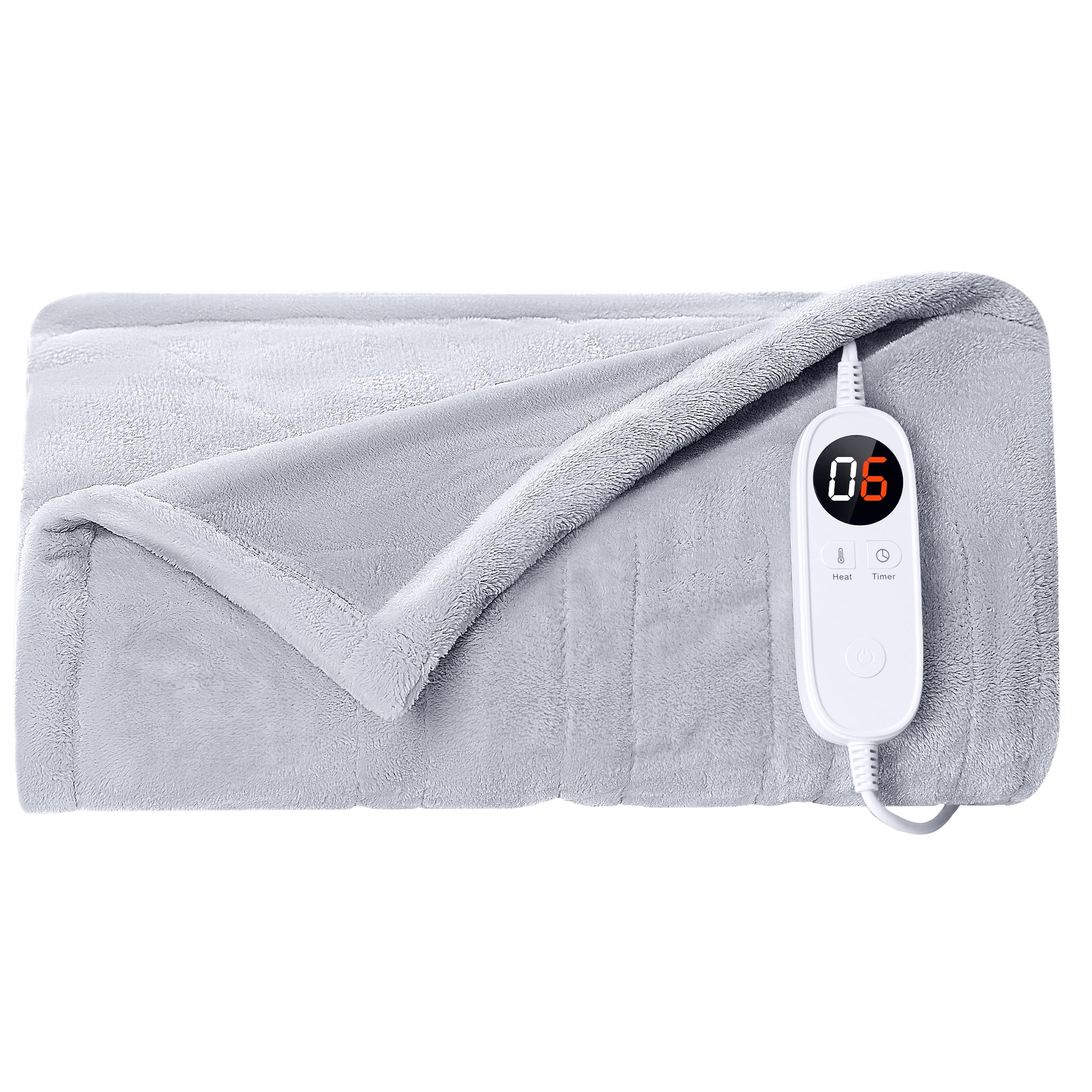 Light Grey Double-Sided Flannel Electric Heated Blanket, 50" x 60"