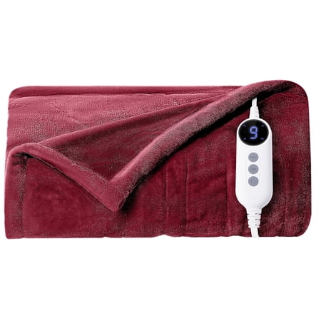 JUSTLET Heated Blanket Throw, 50"x60" Double-sided Flannel Electric Blanket, 9 Heat Levels & 2-10 Hours Auto shut-off, over-heat protection, machine washable, Red