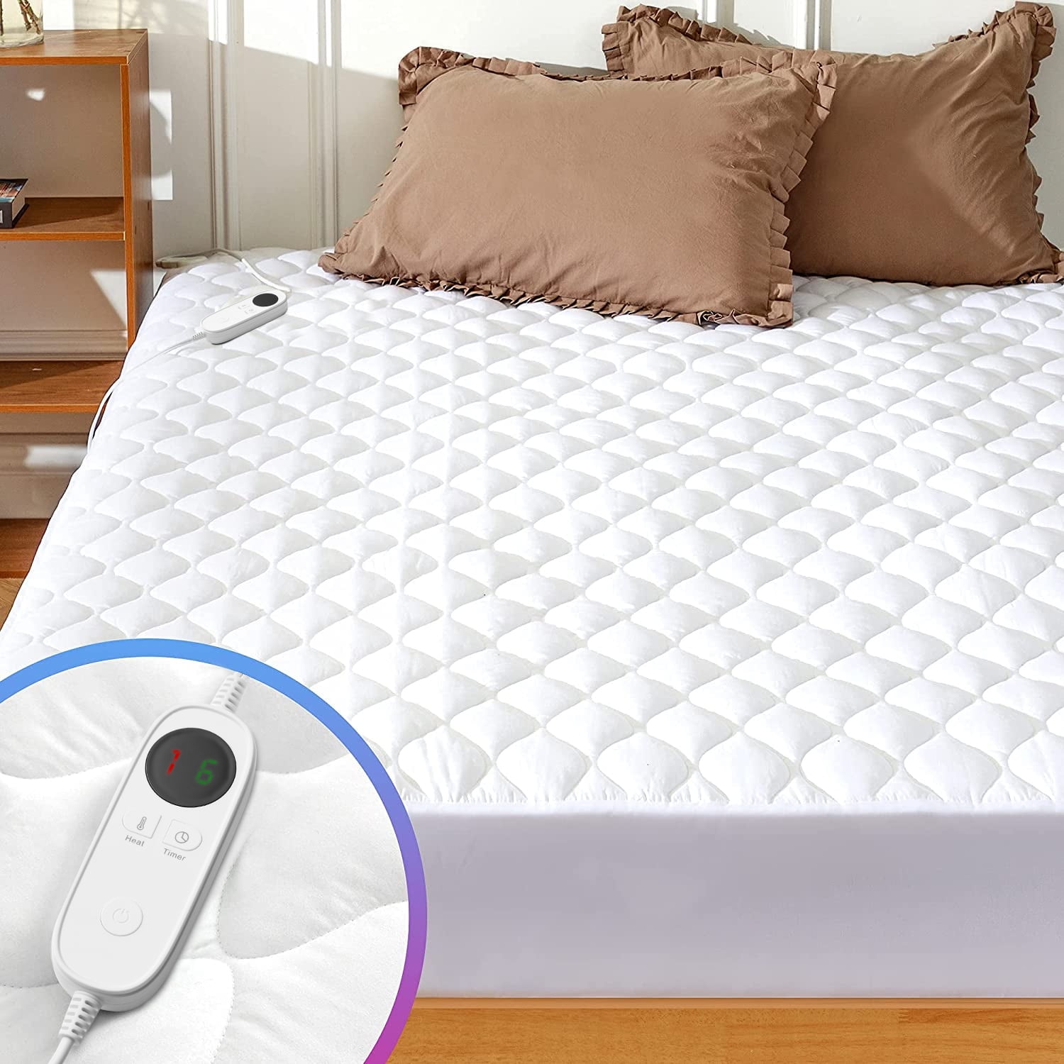 Justlet Electric Heating Mattress Blanket Full Heating Safe Auto Shut Off White 3198