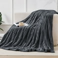 thumbnail image 1 of JUSTLET Fleece Throw Blanket for Sofa, Couch-Super Soft & Warm Bed Fluffy Throw, Lightweight Striped Cozy Bed Blanket All Season Use, Grey, 90"*108", 1 of 9