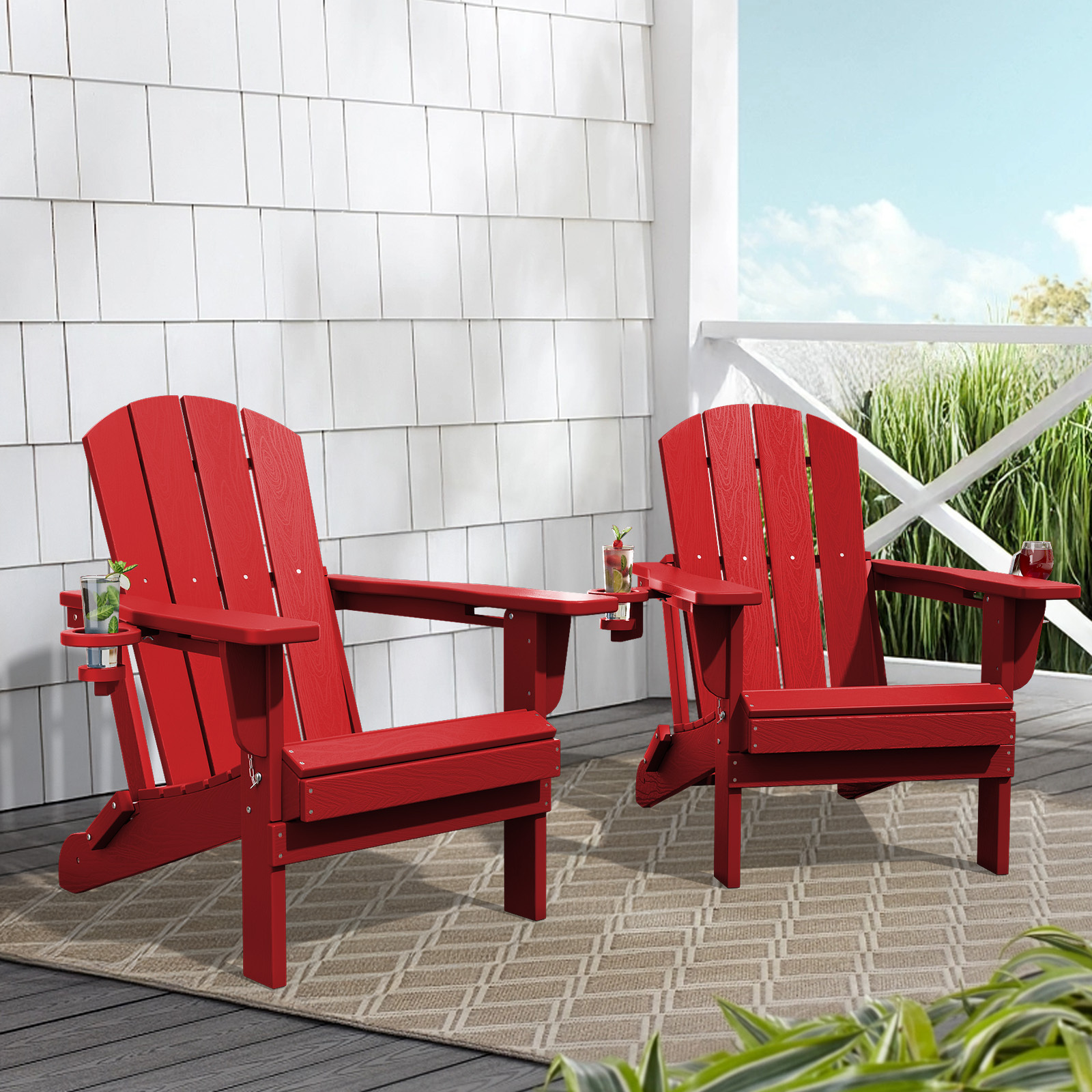 JUSTLET All-Weather HDPE Adirondack Chair – Folding Patio Seating