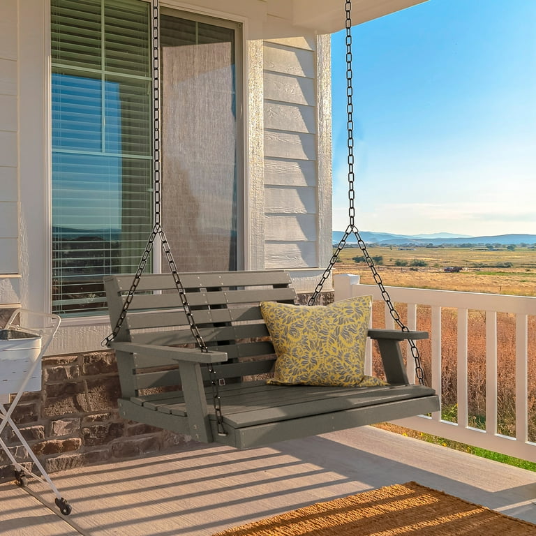JUSTLET HDPE 2 3 Person Outdoor Hanging Porch Swing Chair with Cup Holders Gray Walmart