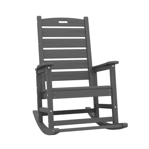 JUSTLET Outdoor Rocking Chair with Footboard, High Back HDPE Oversized Adirondack Slat Rocker for Patio, Garden, Lawn, Balcony, Gray