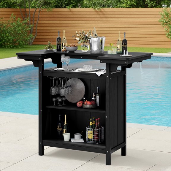 Costway 48" Outdoor Patio Bar Table with Storage Shelf & Adjustable ...