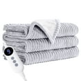 thumbnail image 1 of JUSTLET Heated Blanket Electric Twin, 62"x84" Heating Blanket Throw, 9 Heat Levels & 2-10 Hours Auto-Off Over-Heat Protection, Ribbed Flannel to Sherpa, Machine Washable, Light Gray, 1 of 7