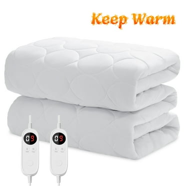 JUSTLET Heated Mattress Pad Cal King Size with Dual Control 9 Heated Settings, Zone Heating Electric Mattress Pad, Auto Shut Off 1-9 Hours, Machine Washable, White