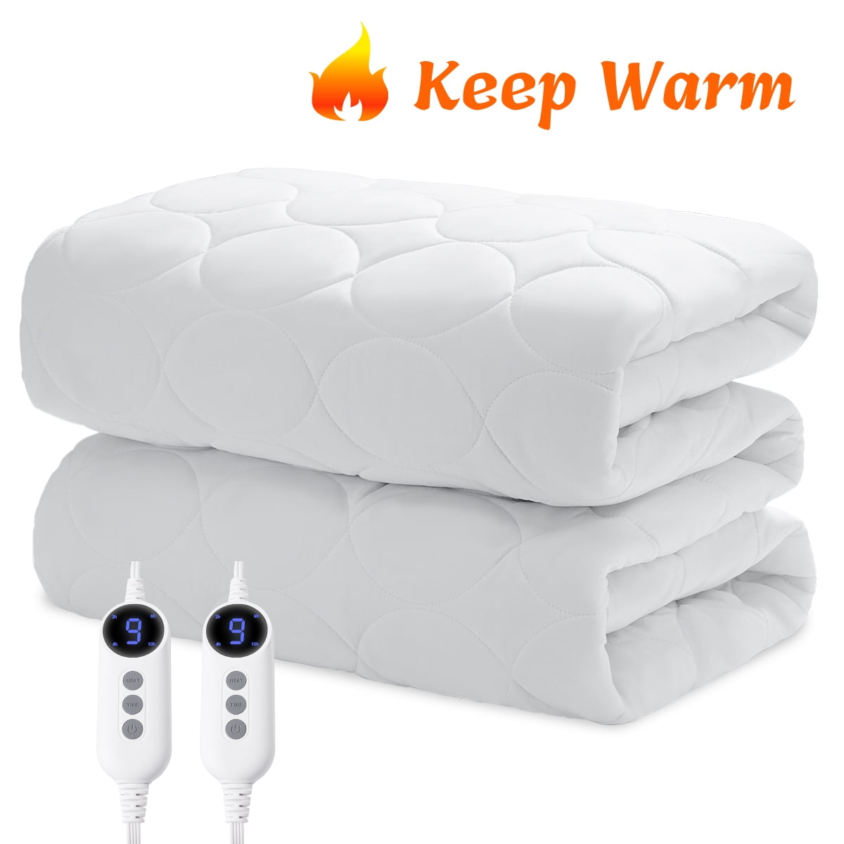 Walmart Deals of JUSTLET Comfy Warmer Electric Heated Mattress Pad, Dual Heating Zone, Auto Shut off, Queen Size, White