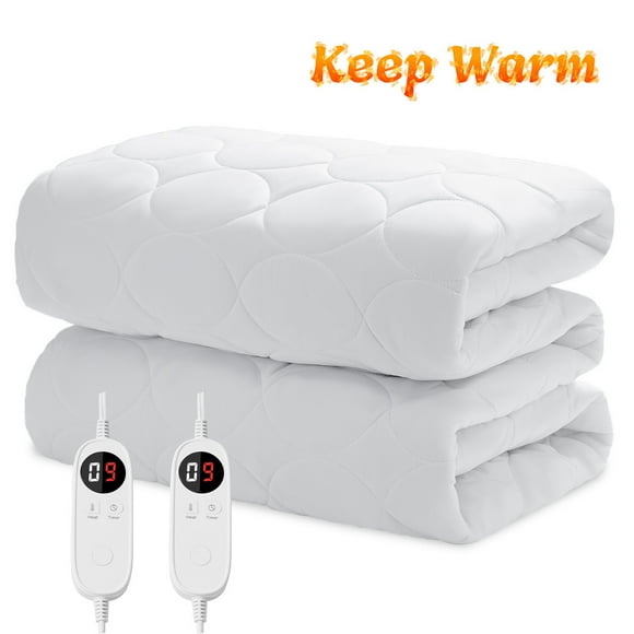 JUSTLET Heated Mattress Pad Queen Size with Dual Control 9 Heated Settings, Zone Heating Electric Mattress Pad, Auto Shut Off 1-9 Hours, Machine Washable, White