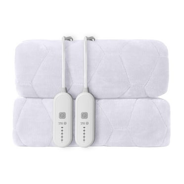 JUSTLET Heated Mattress Pad Queen Size - Dual Control Flannel Electric Mattress Pad with 5 Heating Levels and 10-hour auto shut-off function, White