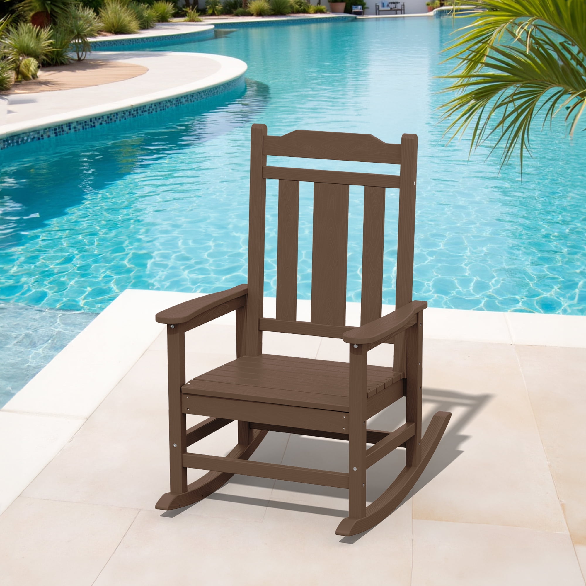 Brown HDPE Plastic Adirondack Rocking Chair with Arms
