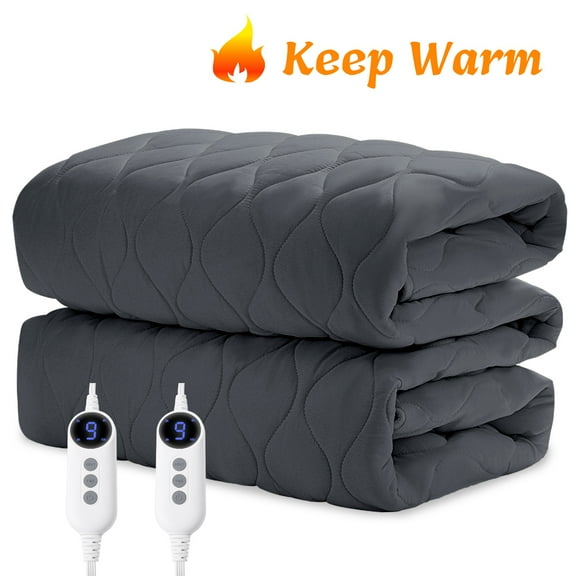 JUSTLET King Size Heated Mattress Pad, Electric Bed Warmer with 9 Heat Setting Dual Controller & 2-10 Hours Auto Off, Grey
